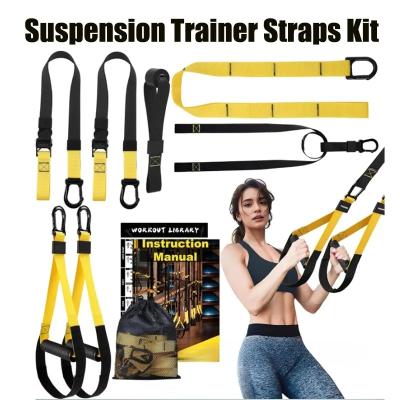 Suspension Trainer Trx - サスペンショントレーナーストラップキット フルボディ自重トレーニングシステム ホームジム アウトドアフィットネス コア強化トレーニング用