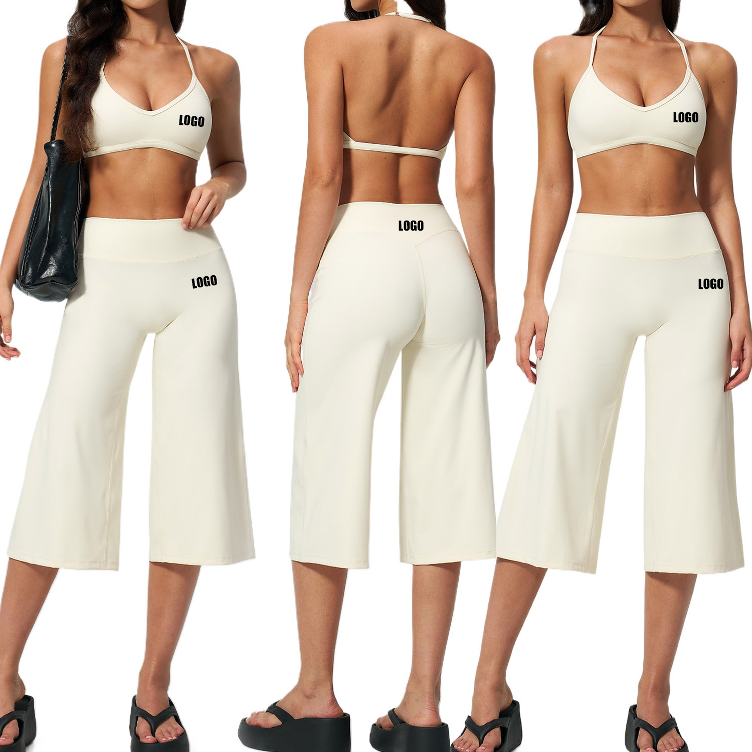 Yoga Fitness Outfit - カスタムロゴ入りレディースヨガ高級スポーツブラ（耐衝撃）、速乾性ハイウエストパンツ、ヨガウェア上下セット