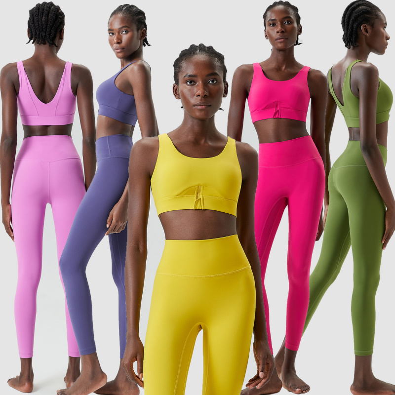 Yoga Fitness Outfit - 2 ピースセットジッパーヨガスポーツ衣装女性のためのソリッドカラープラスサイズランニングフィットネスパンツセット速乾性トレーニング服