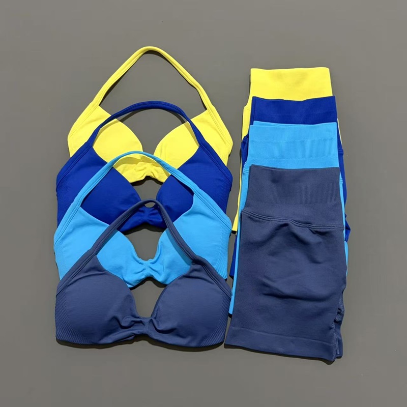 Yoga Fitness Outfit - 2 ピース HISTELLO スポーツセット シームレスストラップ付きヨガブラ ハイウエスト