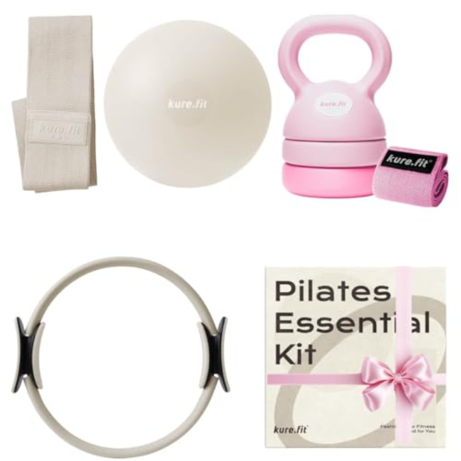 Kettlebell - ホームピラティス用ピンク調整可能ケトルベル5ポンド～12ポンド、ベージュピラティスキット付きで多用途フィットネストレーニングを実現