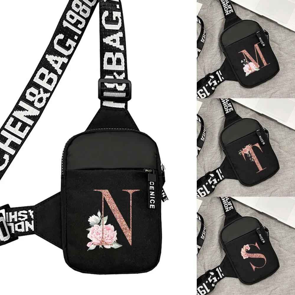 Yoga Fitness Name - メンズスポーツチェストパックフィットネスヨガミニチェストバッグ財布ショルダークロスボディバッグアウトドアローズゴールドイニシャルネームAからZパターン