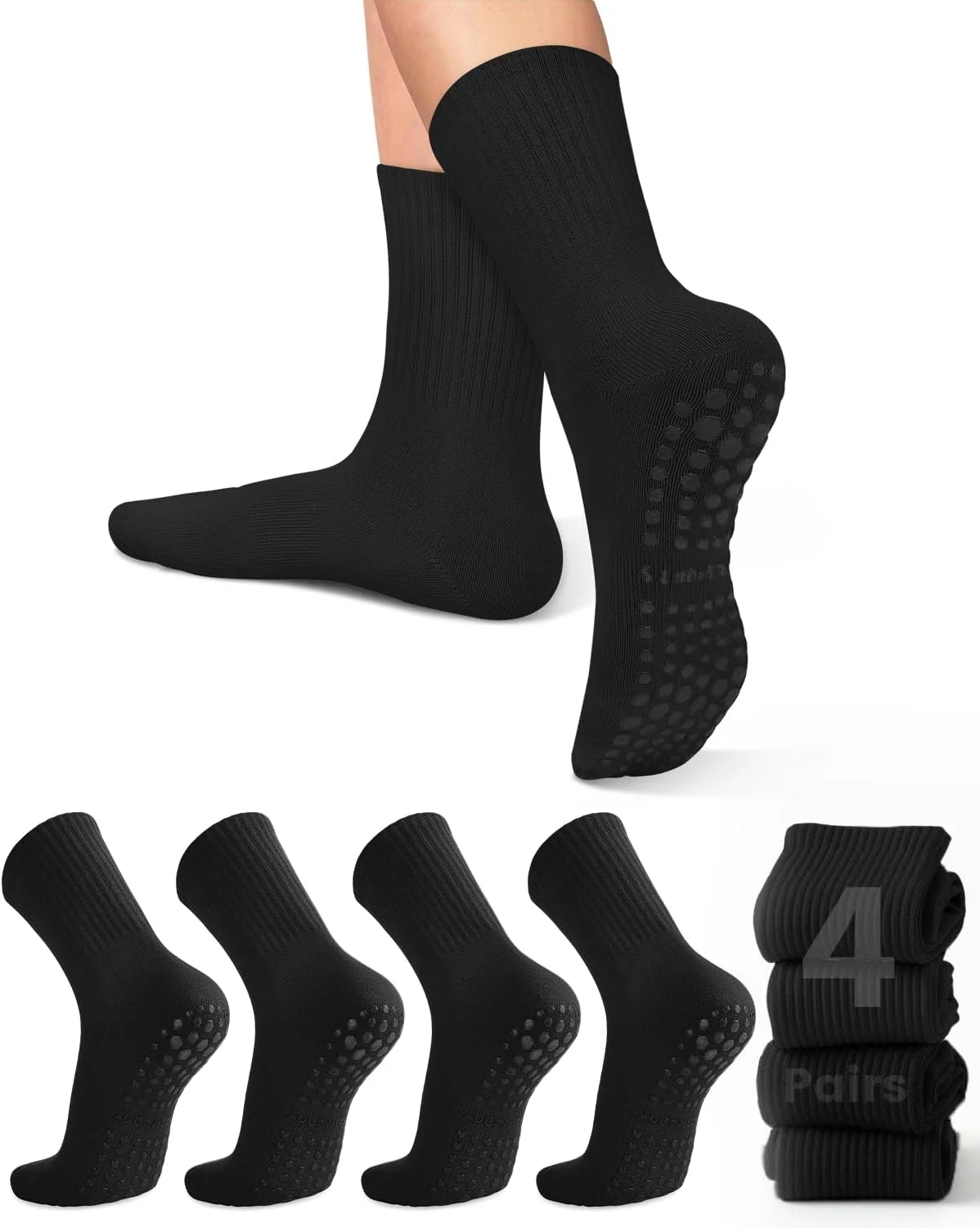 女性用ヨガソックス4足、ソリッドカラーのミッドソール滑り止め - Yoga & Fitness Center のレビューと価格