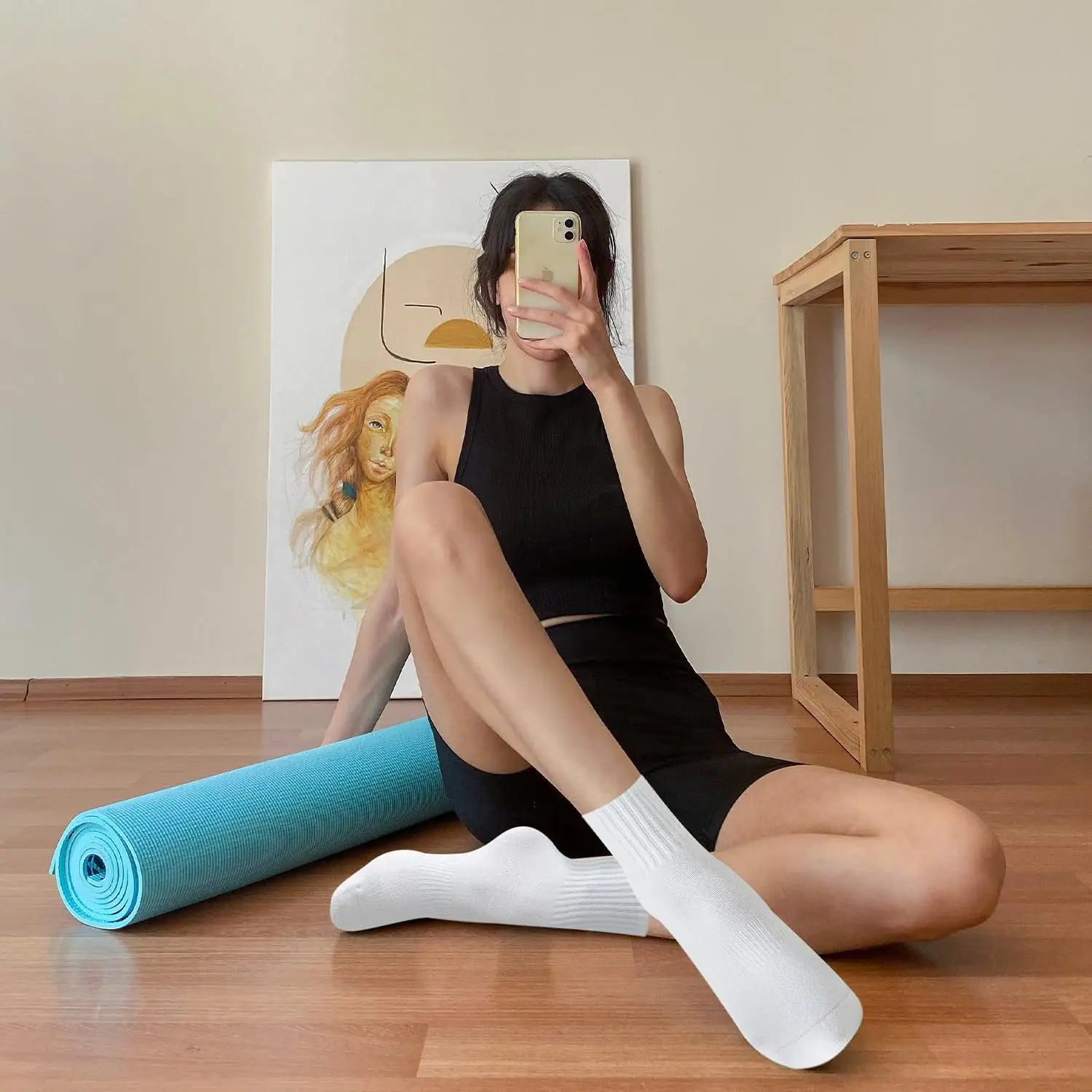 女性用ヨガソックス4足、ソリッドカラーのミッドソール滑り止め - Yoga & Fitness Center のレビューと価格
