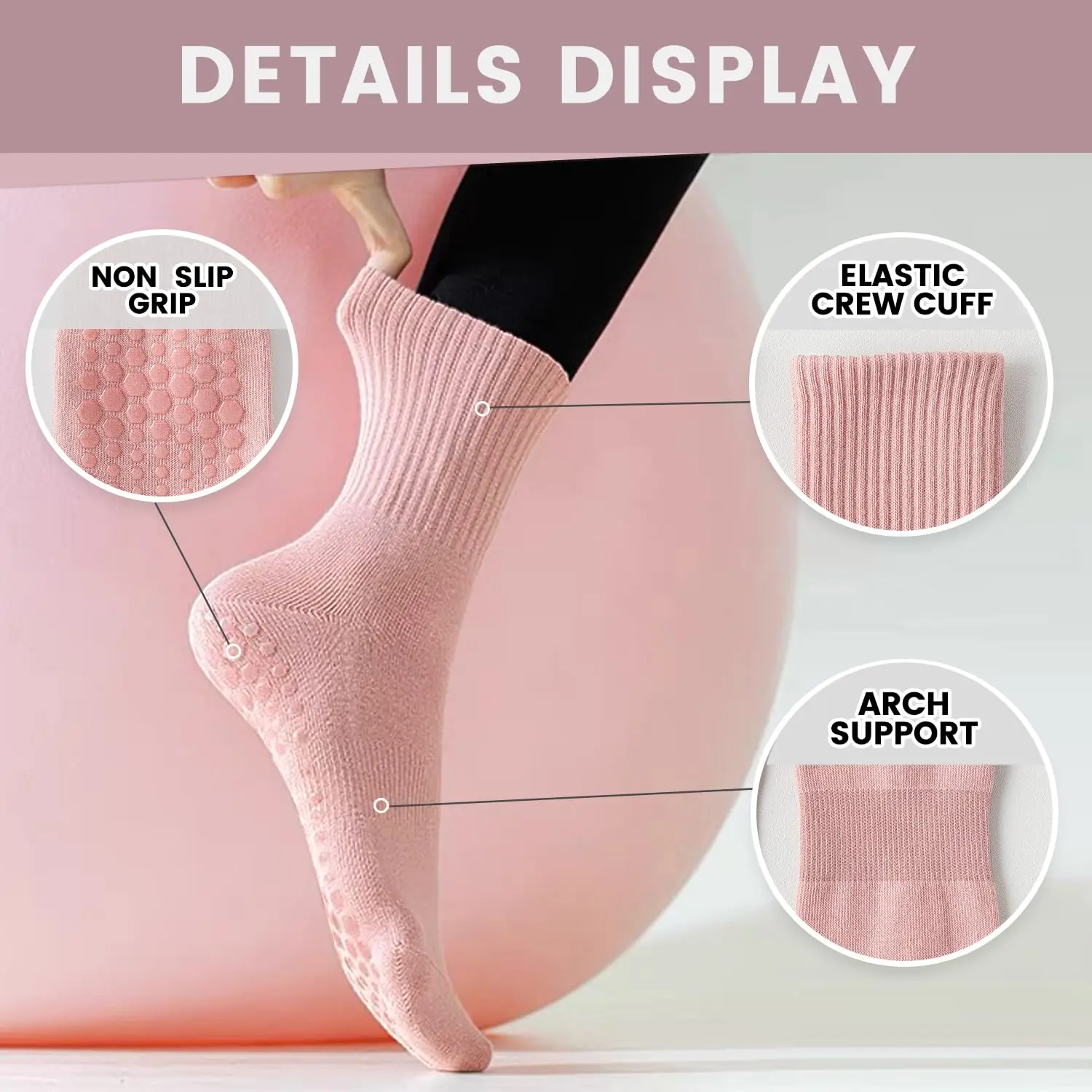女性用ヨガソックス4足、ソリッドカラーのミッドソール滑り止め - Yoga & Fitness Center のレビューと価格