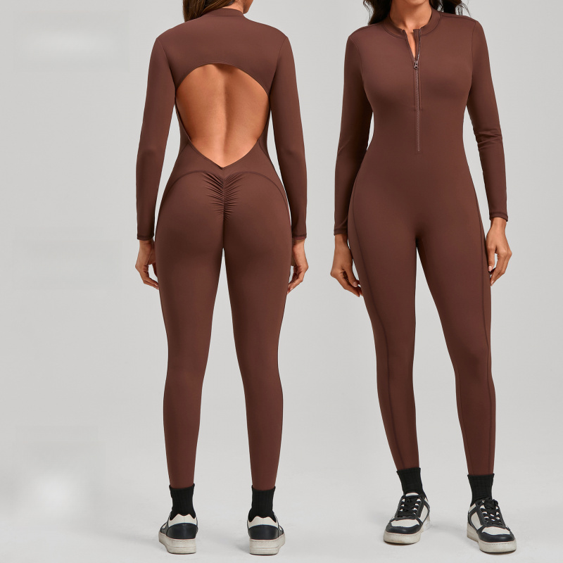 ジッパー付き長袖ヌードフィールヨガジャンプスーツ女性用アウト - Yoga Fitness Outfit のレビューと価格