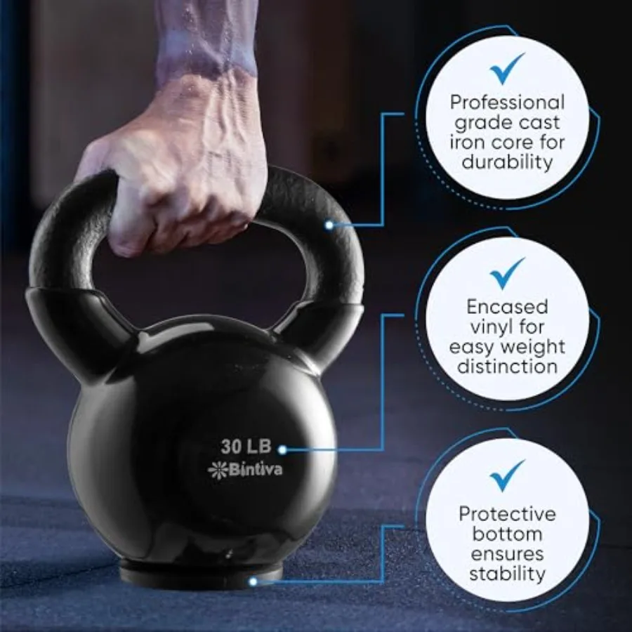 ホームワークアウト用ケトルベルセット - 鋳鉄製 - ブラッ - Kettlebell のレビューと価格